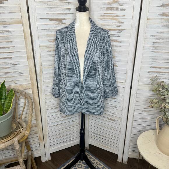 SKIES ARE BLUE CURVY Knit Blazer with Rib Trim Sleeves Gray Stripe Size 1X - Picture 12 of 13